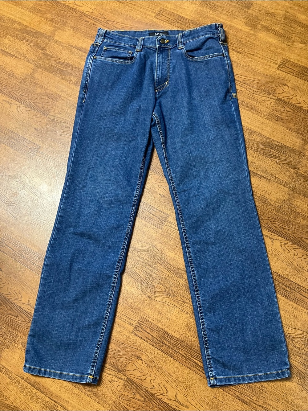 5.11 Tactical Denim Jeans Mens 34x32 Blue Defender Flex Stretch Slim Straight
